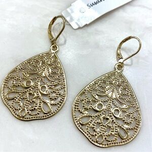 Susan Graver Gold Filigree Teardrop Dangle Earrings with Lever Backs